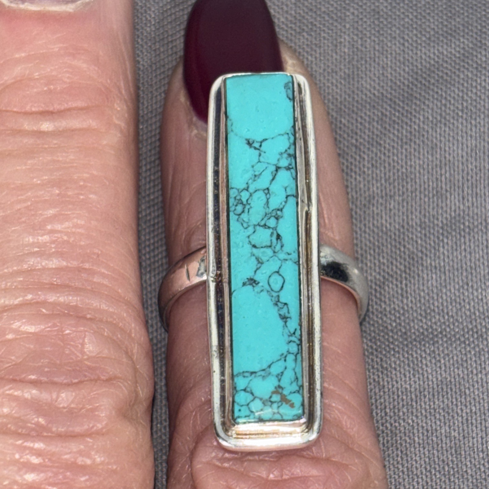 Long Bar Rectangular Turquoise & 925 Sterling Sil… - image 1