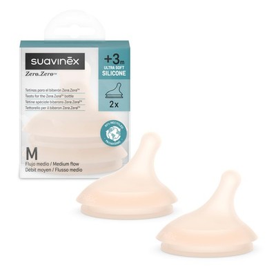 Suavinex, 2er Pack Sauger für Zero Zero Anti-Colic Babyflasche, Ersatz Sauger mi