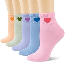 Womens Cute Ankle Socks Cotton Crew Quarter Above Ankle 5 Pairs Multicolor