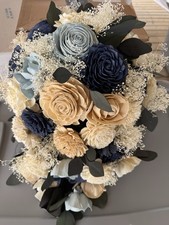 Artificial Silk Rose Wedding Bouquet Arrangement Blue Cream White Green Flowers