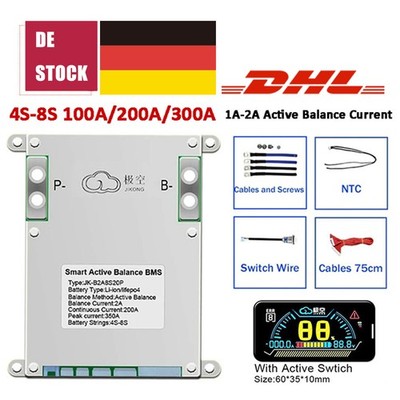 JK Smart BMS 4S-8S 100A-300A 2A Active Balance For Li-ion LiFePo4 LTO battery