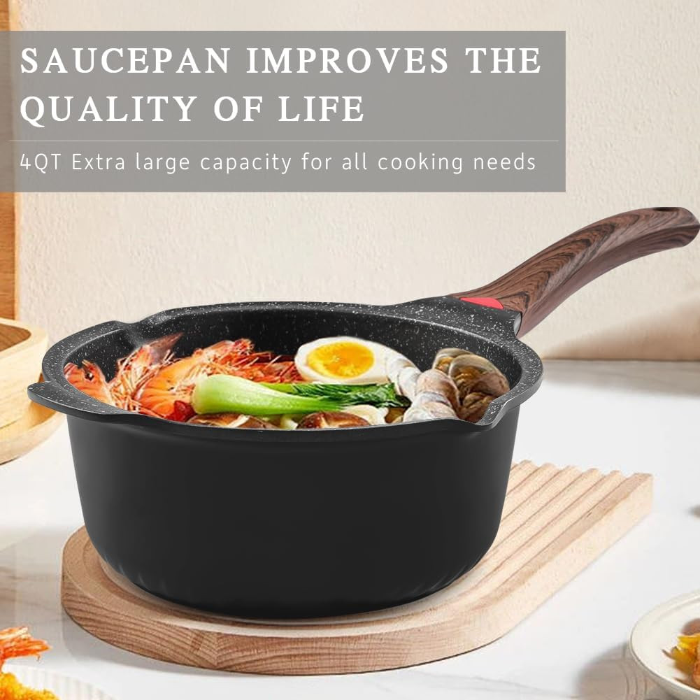 VINCHEF Nonstick Stockpot with Lid 4 Quart, Large Saucepan with Stay Cool Handle