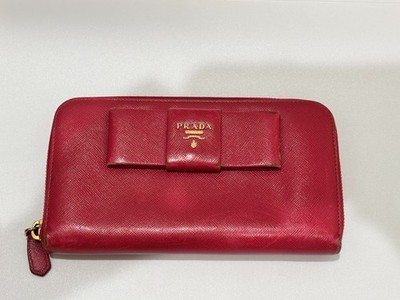PRADA Ribbon Leather Long Bifold Wallet Pink Authentic