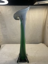 Tall Style Art Glass Vase Green Gray Hand Blown Mid Century 15 008