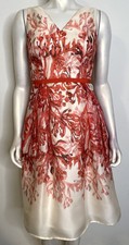 Carolina Herrera Dress Womens 2 Orange Ivory Floral Silk Organza Full Skirt
