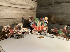 Vintage The Dolly Toy Co Cowboy Western Stage Coach Nursery Wall Plaque 1958 Set