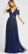 Mac Duggal 5175 Beaded Cold Shoulder A-line Gown NWOT Size 8 Navy Blue