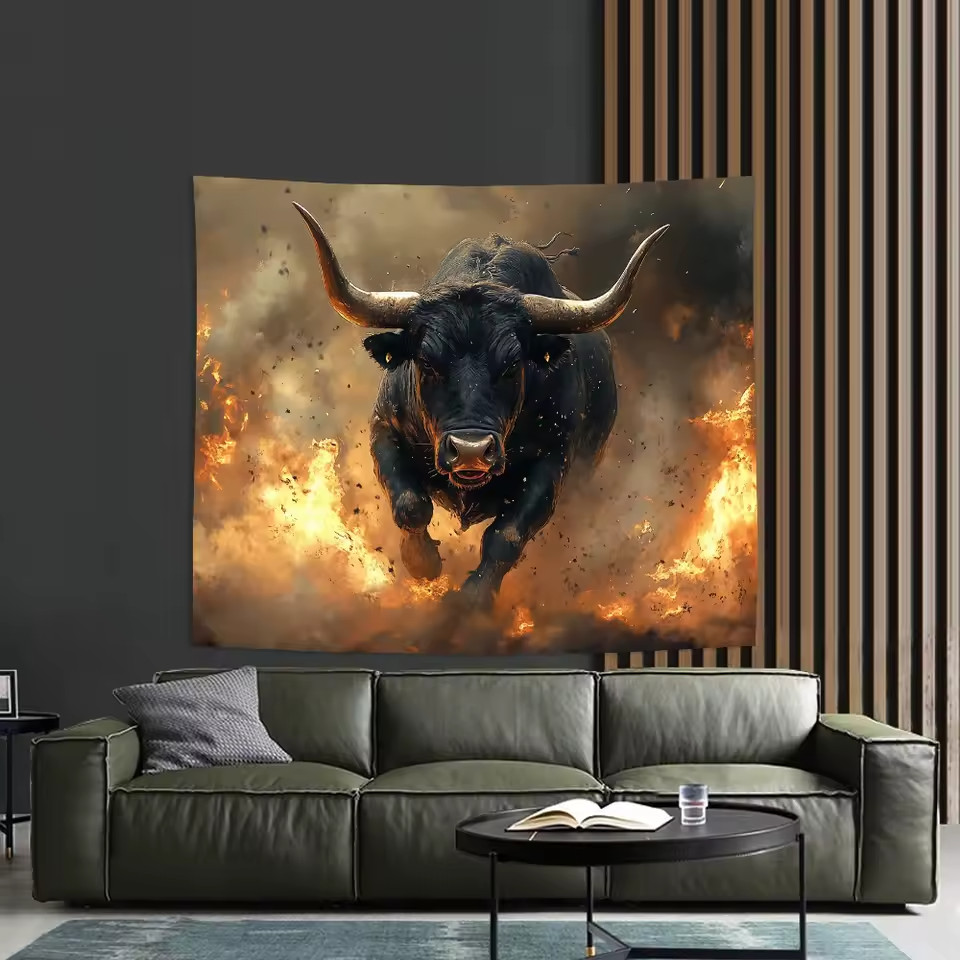 Tapiz Toro Furioso Colgante de Pared Arte Decoración Poliéster