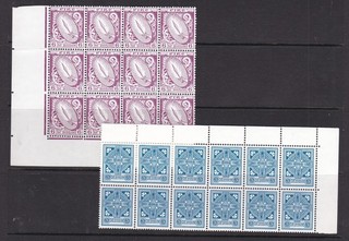IRELAND 1967 SMALL 3d AND 6d CHALKY PAPER IN BLOCKS OF 12 NEVER HINGED MINT