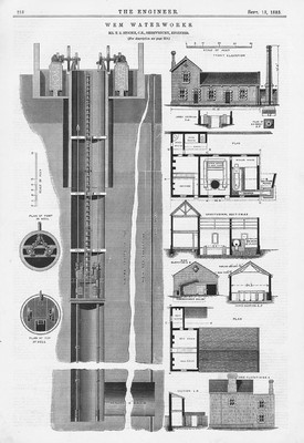 WEM Shropshire Das Wasserwerk 2x antike Drucke 1885
