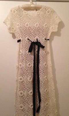 RRP£250 BNWT CREAM CROCHET COTTON DRESS + 100% SILK SLIP DRESS JAEGER LONDON XS