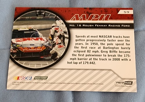GREG BIFFLE **AUTOGRAPHED** 2010 #16 3M PRESS PASS CARD - Picture 2 of 2