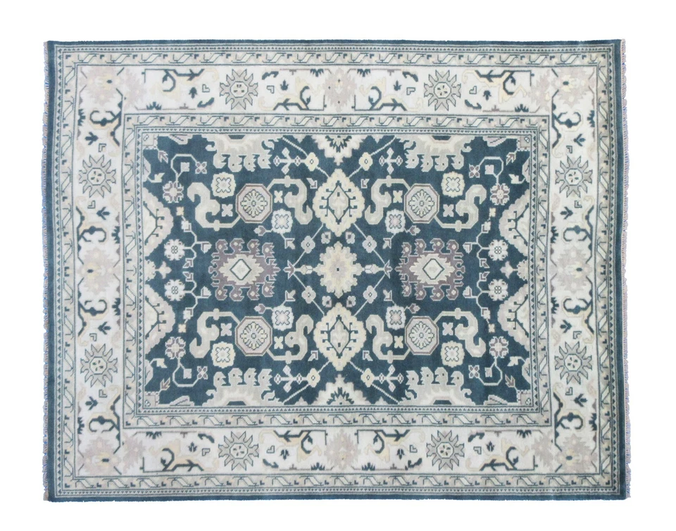 Alfombra oriental 8X10 azul-verde Oushak anudada a mano área de lana (8'1" x 10'1") Foto 2 de 4