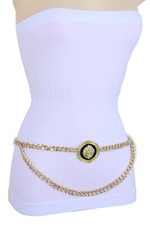 Women Gold Metal Chain Lion Charm Medallion Bling Belt Plus Size XS S M L XL XXL