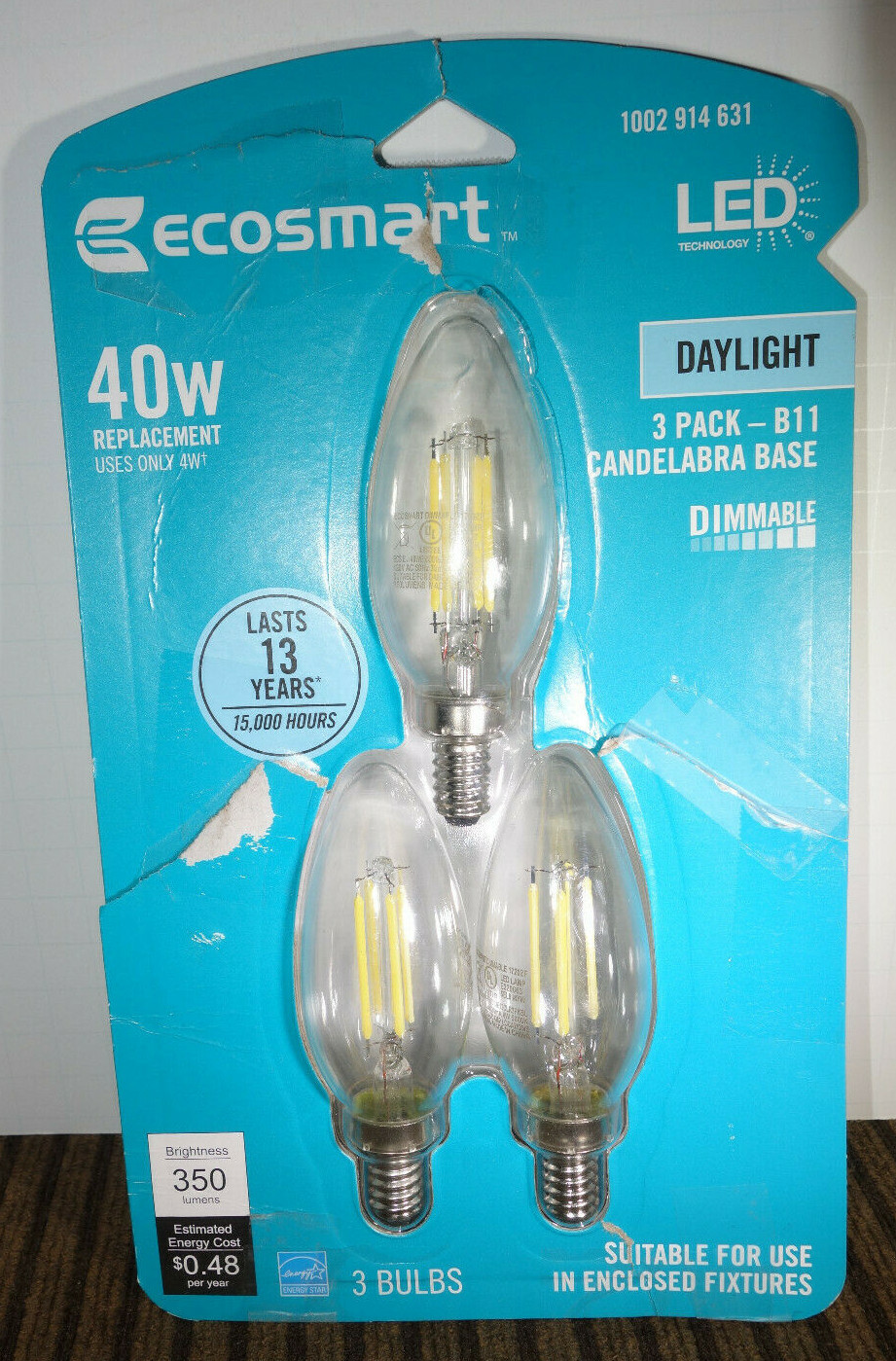 3 LED Light Bulb B11 Daylight E12 Candelabra Base Dimmable Edison 40W 40 Watt