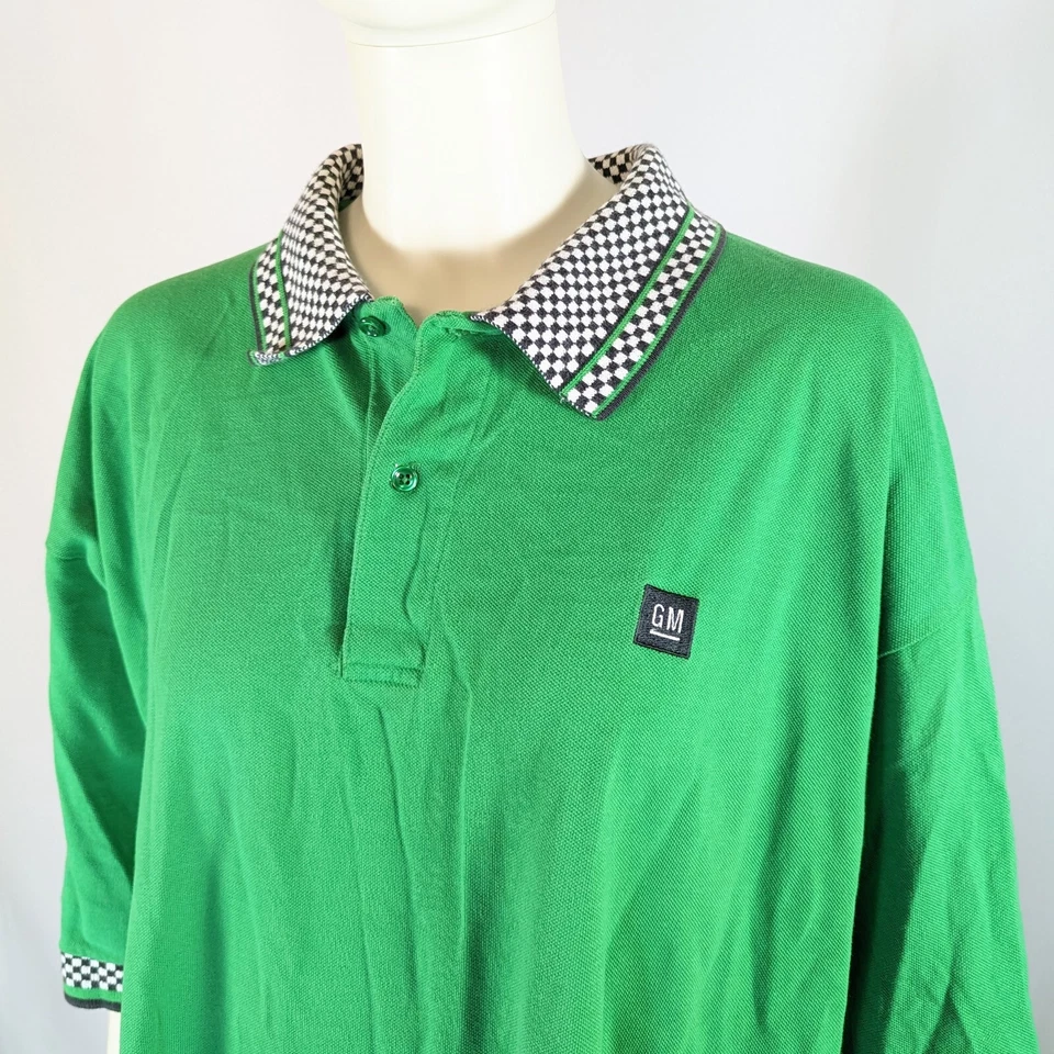 Camisa Polo GM Verde Cuello Cuadros Automoción Coches Carreras XXL Años 90 Retro Foto 2 de 3