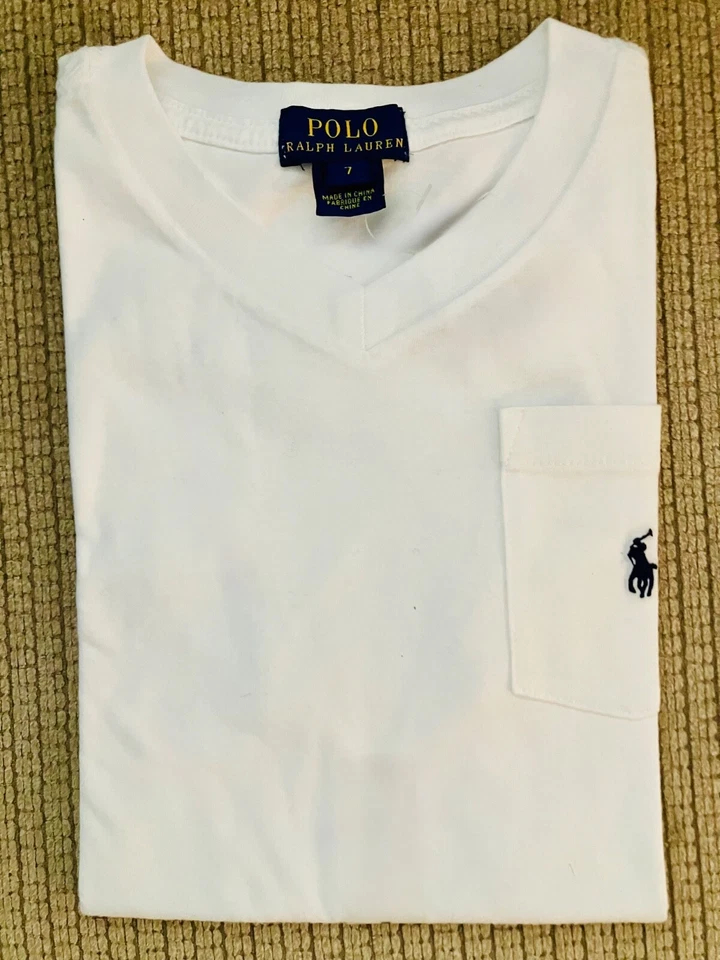 Новый с Ярлыками Ralph Lauren Polo v-образным вырезом карман футболка, белый, детские размеры 5 или 7 - Изображение 2 из 4