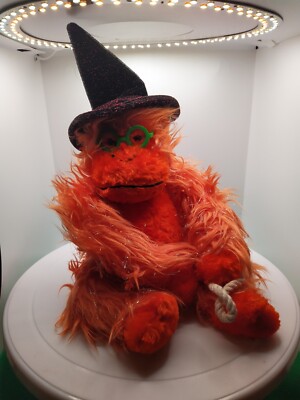 Vintage Russ Berrie & Co 10 '' '' Jambo '' orange Affe mit Hexenhut - Halloween