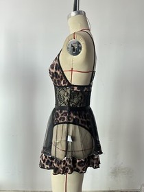 Sexy Lingerie Babydoll Women Sleepwear Lace Nightwear Dress G-String Leopard US
