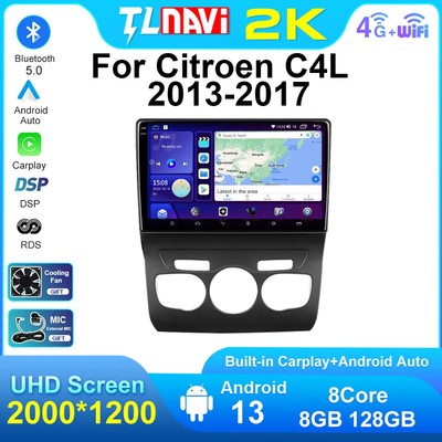 10.1 Inch 2.5D 2K Screen Android 13 GPS Car Radio For 2013-2017 Citroen C4 C4L