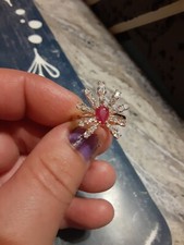Rose Gold Over Sterling Silver Red Ruby  Cubic Zircon Ring Size 7