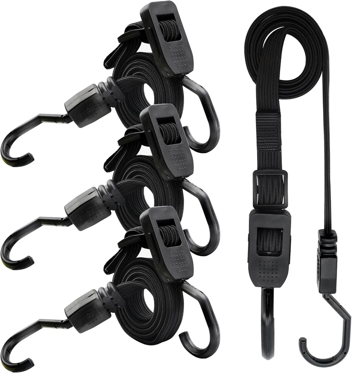 Adjustable Flat Bungee Cords with Hooks - Heavy Duty Rubber