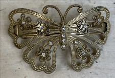 Vintage Butterfly Gold Plated Hair CLip Gems Costume Jewelry