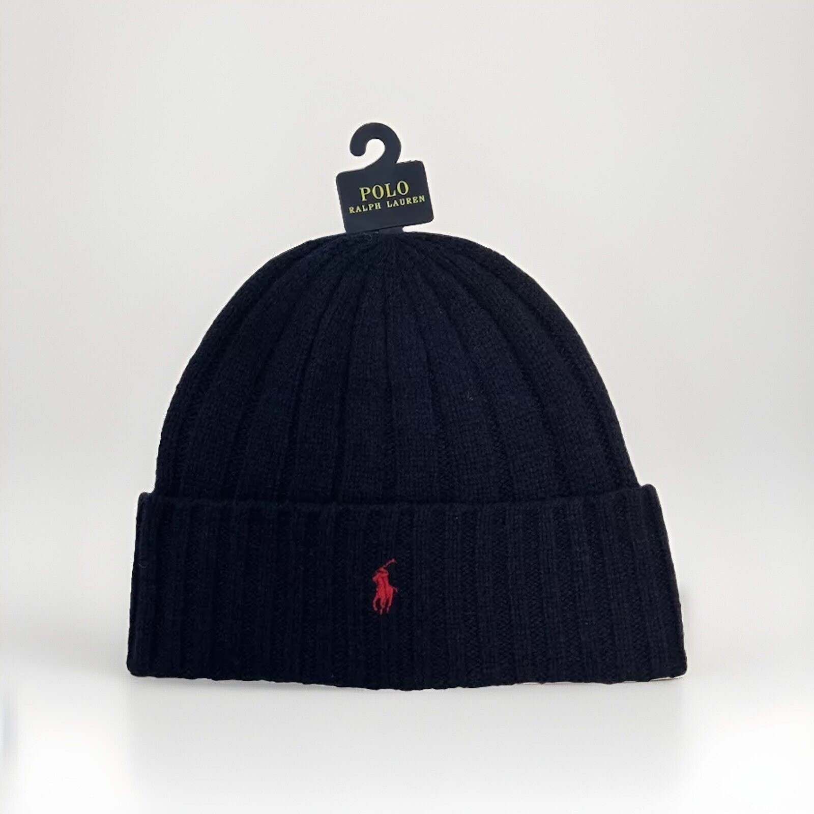 POLO RALPH LAUREN CAPPELLO TESCHIO UOMO MISTO LANA BERRETTO MARINO CON PONY ROSSO PP0054 NUOVO CON ETICHETTE