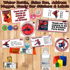 Spiderman Birthday Stickers Favor Label Address Water Bottle 1 Sheet Personalize