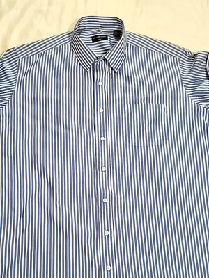 18 37 38 dress shirt Club Room Mens Plaid Performance Button-down Shirt Blue Xxl