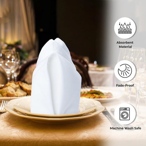 White Dinner Napkins 100% Cotton Cloth Napkins (Set of 12) 18X18 Inches Absorben - Picture 2 of 9