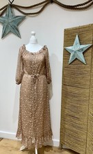 New Lost Ink Taupe Daisy Floral Print Maxi Peasant Boho Hippie Gypsy Dress UK 10