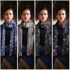 Black Grey Blue Rainbow Bicarri Foil Cat Print Scarfs Ladies Shawl Scarves Scarf