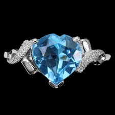 925 Sterling Silver Ring Heart Swiss Blue Topaz 9mm Cz Gemstone Jewelry Sz 9