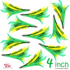 10pcs 4" mini tuna feather 1/2oz Bullet chrome Head Fish squid lure Chartreuse
