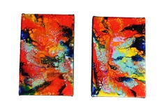 Set of 2 Abstract Contemporary Red Pour Paintings  Original Art by Rain Crow