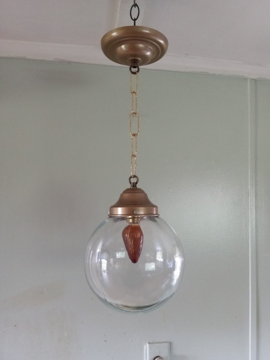 Antique Glass Globe Dome Pendant Light Clear Art Deco 1930s