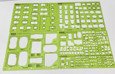Architectural Drafting Templates Kohler Plumbing 1/2'' and 1/4'' Green Lot of 4