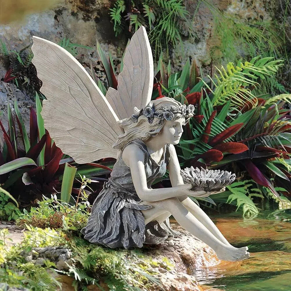Fairy Statue Resin Ornament Garden Decoration Angel Figurine Peaceful Sculpture