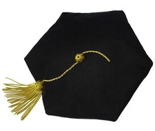 Graduation Doctoral Tam 6-Sided Black Velvet with Gold Bullion Tassel