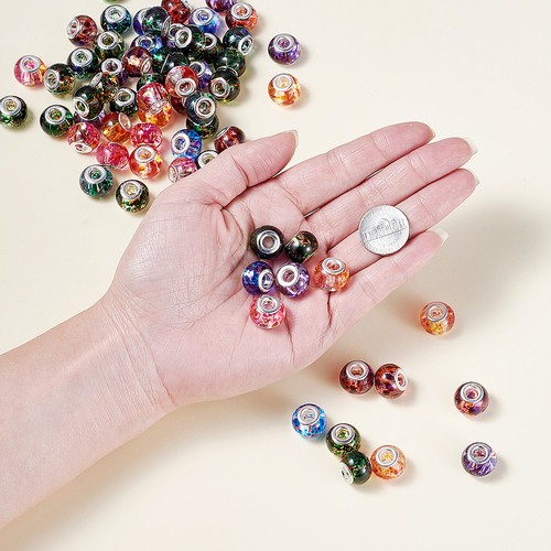 100PCS Mixed Color Spray Painted Glass European Beads Large Hole Bead Rondelle - Picture 2 of 8