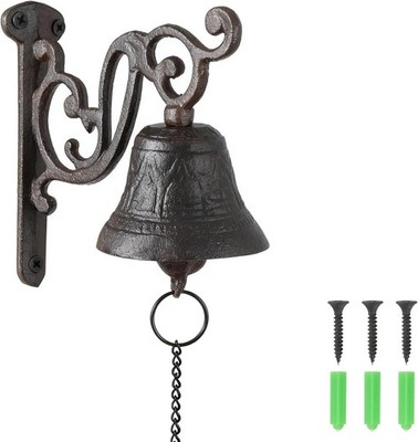 Large Vintage Cast Iron Wall-Mounted Dinner Bell for Home and Farmhouse Decor