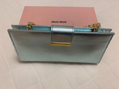 MIU MIU Archive 2way Party Bag Dusky Blue Leather Wallet MIU MIU Archive 2way Party Bag Dusky Blue Leather Wallet