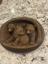 Wooden Carved Bear Cub Wall Plaque, Reproduct...