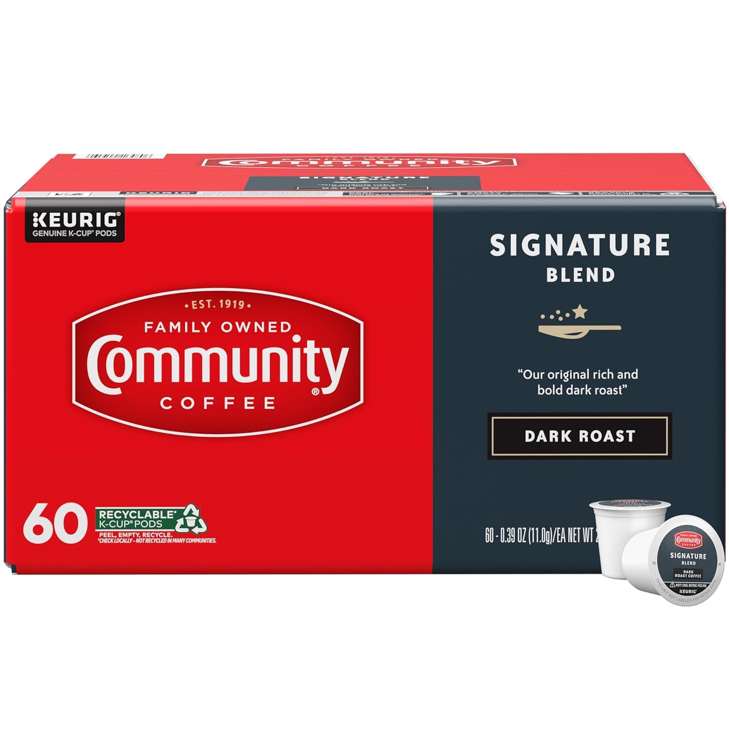 Community Coffee Signature Blend, Dark Roast, 60 K-Cup Pods