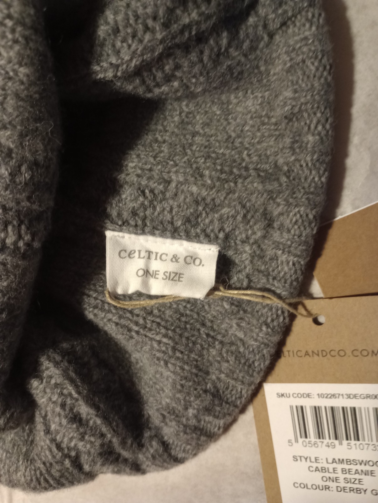 Celtic & Co Lambswool Beanie Hat Derby Grey Cable Pattern 100% Wool Knitted Aran image 5