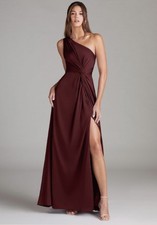 Azazie Brooke Cabernet A-Line One Shoulder Dress Women's Size 12, stretch Satin