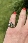 Vtg Sterling Silver Green Abalone Navajo Signed JJ Native Ring Size 7