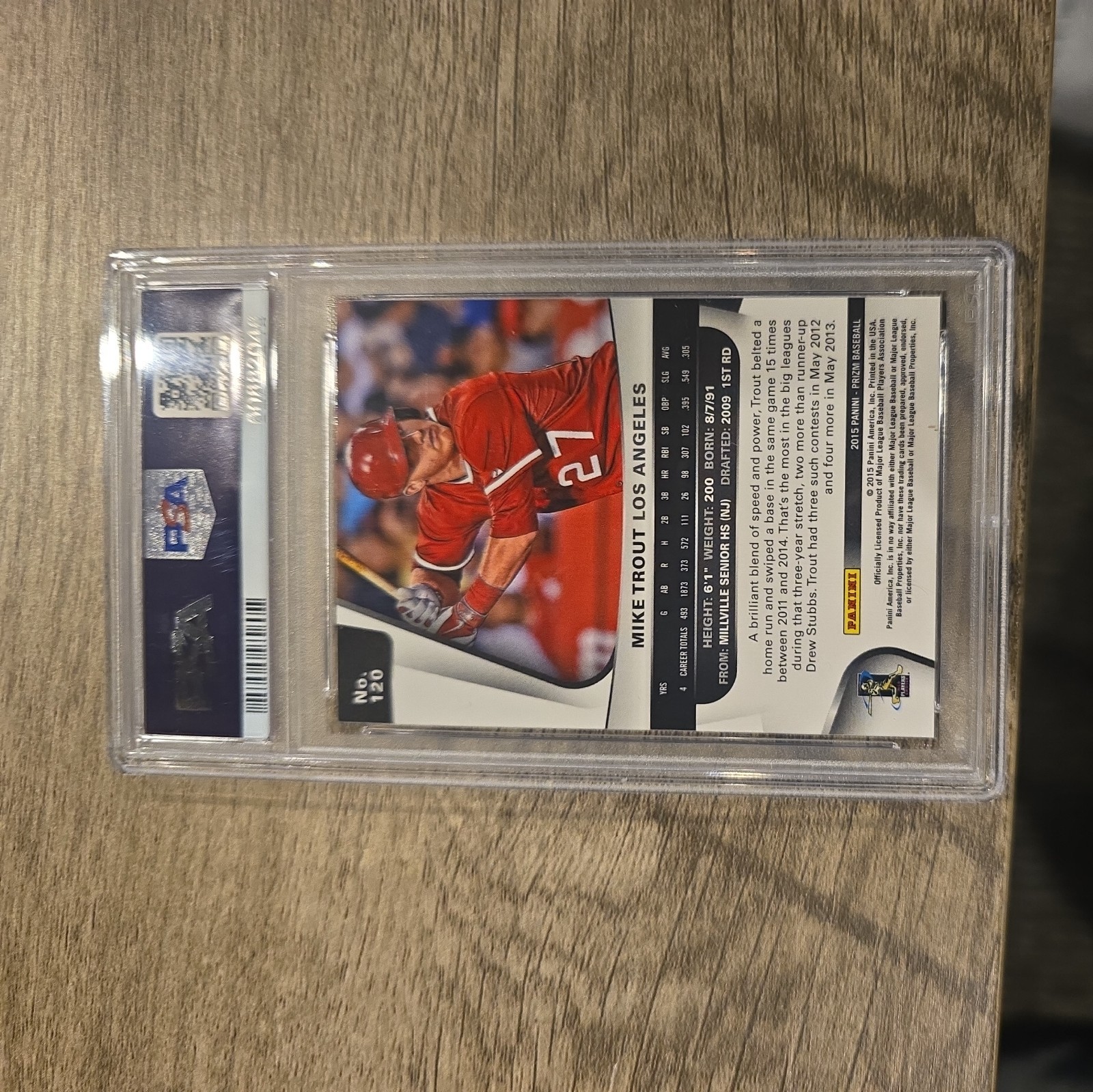 2015 Panini Prizm Mike Trout #120 - PSA 9 - Los Angeles Angels view 2