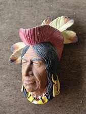 Bossons head Tehcumseh Shawnee Chief vintage chalkware plaque American Indian